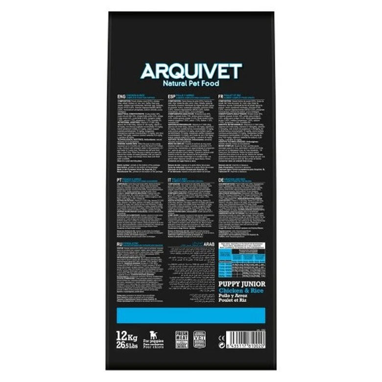 Arquivet Puppy Junior Sabor Pollo Y Arroz 12 Kg - Imagen 3